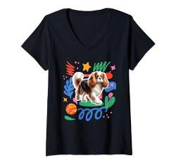 Damen Cavalier King Charles Spaniel verspieltes Design Hund T-Shirt mit V-Ausschnitt von Miller Sye