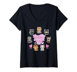 Damen Second Grade Crew: Bezauberndes Kätzchen-Design für Kinder und Lehrer T-Shirt mit V-Ausschnitt von Miller Sye