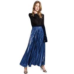 MilyaDE Damen Lang A-Linie Plisseerock Maxi Faltenrock Blingbling, Blau XL von MilyaDE