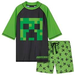 Minecraft Badeanzug Jungen, Zweiteiliger Schwimmanzug - Schwimmshirt & Badeshorts (13-14 Jahre, Grün/Schwarz) von Minecraft