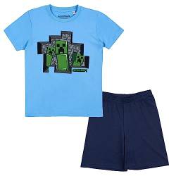 Minecraft Kids - Creeper Männer Kinder-Pyjama grau meliert/weiß Bösewichte, Fan-Merch, Gaming (as3, Numeric, Numeric_140, Regular, Blau 2) von Minecraft