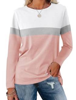 Minetom Damen Farbblock Tunika Tops Casual Langarm Shirts Rundhals Pullover, A Weiß-grau-rosa, Groß von Minetom