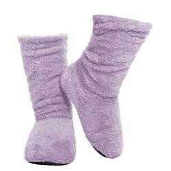 Minetom Damen Plüsch Gefüttert Hausschuhe Feste Sohle Rutschfest Hüttenschuhe Faux Fell Stiefel Winterhausschuhe Innen Sockenstiefel B Rosa 37/38 EU von Minetom