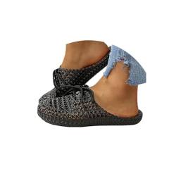 Minetom Damen Sommer Hausschuhe Hohl Atmungsaktiv Latschen Gartenschuhe Badeschuhe Strand Aqua Slippers Flach Sohle Pantoffeln A Schwarz 37 EU von Minetom