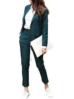 Minetom Damen Zweiteiliger Anzug Set Revers Business Büro Formal Blazer Elegant Langarm Anzugjacke Hosenanzug Slim Fit Hose 2 Stück B Grün L von Minetom