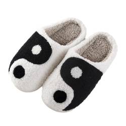 Minetom Hausschuhe Damen Herren Plüsch Winter Warm Pantoffeln Fleece Slippers Unisex Leichte Flauschige Weiche Flache Schuhe Schwarz 4 37/38 EU von Minetom