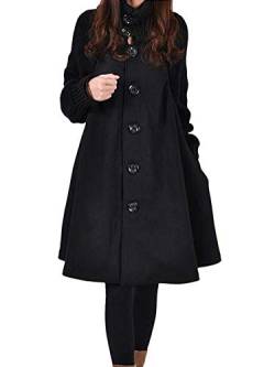 Minetom Mantel Damen Elegant Hoher Kragen Wollmantel Warm Jacke mit Knöpfen Vintage Locker Parka Outwear Trenchcoat Wintermantel Schlack Übergangsjacke Schwarz DE 36 von Minetom