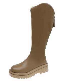 Minetom Winterstiefel Damen Warm Gefüttert Lange Stiefel Reißverschluss Langschaftstiefel Bequem Kunstleder Boots Kniehohe Stiefel C Khaki 39 EU von Minetom