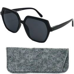 Mini Brille Stilvolle Sonnenbrille Sechseckig Damen mit Sehstärke, Leichten Kunststoff Brillengestell mit (Schwarz) und großen Gläsern, Gratis Etui, Moderne Lesesonnenbrille +2.0 Dioptrien von Mini Brille