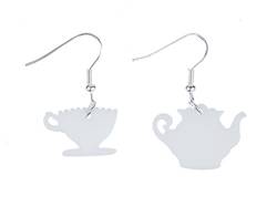 Miniblings Kaffeekanne Tasse Ohrringe Kaffeeservice Teekanne Teetasse weiß - Handmade Modeschmuck I Ohrhänger Ohrschmuck versilbert von Miniblings