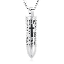 Minicremation Bullet Shape Urn Necklace for Ashes Stainless Steel Cross Cremation Jewelry Lord's Prayer Mens Urn Pendant Necklace Waterproof Ash Locket for Human/Pet Ashes Holder von Minicremation