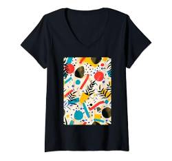 Damen 90er Jahre Kunstmuster T-Shirt mit V-Ausschnitt von Minimalist 90s Pattern Art Graphics