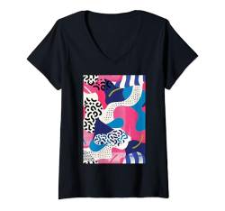 Damen 90er Jahre Musterkunst T-Shirt mit V-Ausschnitt von Minimalist 90s Pattern Art Graphics