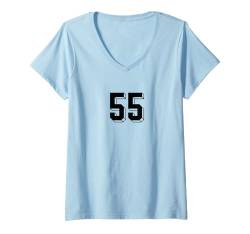 Damen Nummer 55 – Retro 80er 90er Jahre Fußball Team Trikot nummeriert T-Shirt mit V-Ausschnitt von Minimalist Retro Numbers Birthday Apparel Gifts