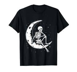 Schwarz Weiß Skelett Mond Abstrakte Kunst Casual Grafik T-Shirt von Minimalistic Artistic Creative Fashion