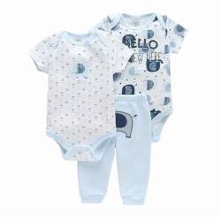 3tlg Babykleidung Set Baby Jungen Mädchen Kleidung Outfit Kurzarm Body Strampler + Hose Neugeborene Kleinkinder Weiche Babyset (Blau, 6-9M) von Miracle Baby