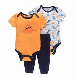 3tlg Babykleidung Set Baby Jungen Mädchen Kleidung Outfit Kurzarm Body Strampler + Hose Neugeborene Kleinkinder Weiche Babyset (Orange Rot, 0-3M) von Miracle Baby