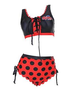 Miraculous Damen Ladybug Strand U-Ausschnitt Top mit hoher Taille Bottom Bikini Set Badeanzug Badeanzug Badeanzug, Schwarz und Rot, Large von Miraculous