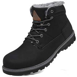 Mishansha Herren Wasserdicht Schneestiefel Männer Winterschuhe rutschfeste Gummi Stiefel PU Leder Boots Winter Warme Gefüttert Hohe Knöchel Schuhe Klassische Erwachsene Kurzschaft, Schwarz 38 von Mishansha