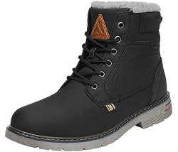 Mishansha Winterschuhe Herren Warm Gefüttert Winterstiefel Wasserdicht Leichte Winterboots Flach Winter Boots Rutschfest Outdoor Kurz Stiefel für Männer Tinte Schwarz 47 EU von Mishansha