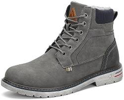 Mishansha Winterschuhe Herren Gefüttert Winterstiefel Wasserdicht Freizeit Warme Männer Winter schuhe Rutschfest Wander Schuhe Outdoor Leder Boots Grau gr.42 EU von Mishansha