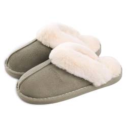 Misolin Damen Herren Hausschuhe Winter Warme Faux Pelz Slippers Weiche Flache Plüsch Pantoffeln rutschfeste Outdoor/Indoor - mit super Qualität,Moosgrün, 40.5/42 EU, Etikettgröße: 290 (44-45) von Misolin