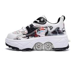 Schuhe Mit Rollen Versenkbarer Technischer Skateboardschuhe Sport Schuhe Kinder Rollschuhe Outdoor Turnschuhe Jungen und Mädchen 4 Rollschuhe, Black and red-34EU von Misorat