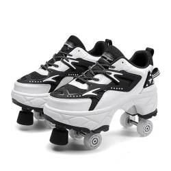 Schuhe Mit Rollen Versenkbarer Technischer Skateboardschuhe Sport Schuhe Kinder Rollschuhe Outdoor Turnschuhe Jungen und Mädchen 4 Rollschuhe, Black and white-39EU von Misorat