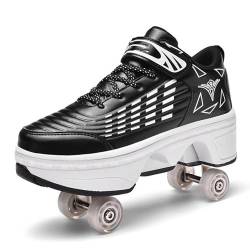 Schuhe Mit Rollen Versenkbarer Technischer Skateboardschuhe Sport Schuhe Kinder Rollschuhe Outdoor Turnschuhe Jungen und Mädchen 4 Rollschuhe, black-33EU von Misorat