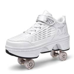 Schuhe Mit Rollen Versenkbarer Technischer Skateboardschuhe Sport Schuhe Kinder Rollschuhe Outdoor Turnschuhe Jungen und Mädchen 4 Rollschuhe, silver-43EU von Misorat