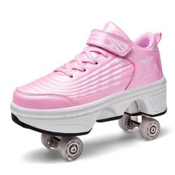 Schuhe Mit Rollen Versenkbarer Technischer Skateboardschuhe Sport Schuhe Kinder Rollschuhe Outdoor Turnschuhe Jungen und Mädchen 4 Rollschuhe,Pink-36EU von Misorat