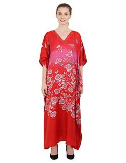 Kaftan Tunika Mehrfach Größen Einschließlich Plus Größe Strand Abdeckung Oben, Maxi Kleid, Schlafanzüge Stilvoll und Glamourös Kimono [Rot 38-44] von Miss Lavish London