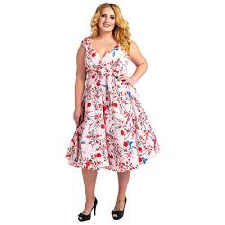 Miss Lavish London Frauen Plus Größe Kleider Retro Swing Blumen Rockabilly 40s und 50er Jahre Vintage Brautjungfer Kleid [VOGEL-ROSA-54] von Miss Lavish London