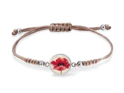 Miss Lovie ® Armband Mohnblume Armband Damen Stoff Beige Armband Mädchen Damen Armband Silber Mit Edelstahl Cabochon Anhänger Geschenke Für Freundinnen Geburtstagsgeschenk Für Frauen von Miss Lovie