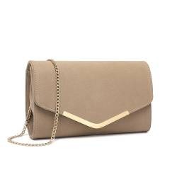 Miss Lulu Damen Umschlag Clutch Elegant Abendtasche Brauttasche Umschlag Clutch Tasche Handtasche mit Kette für Hochzeit Party Prom (Beige) von Miss Lulu