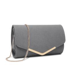 Miss Lulu Damen Umschlag Clutch Elegant Abendtasche Brauttasche Umschlag Clutch Tasche Handtasche mit Kette für Hochzeit Party Prom (Grau) von Miss Lulu