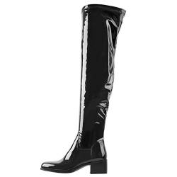 MissHeel Elastische Stiefel Langschaft Overknee Blockabsatz Lack Schwarz EU 42 von MissHeel