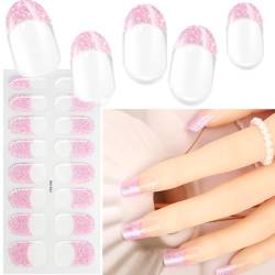 Französische Nagelsticker, UV Gel Nagelfolie Härtend, UV Nagelfolie Selbstklebend French Gel Nägelsticker Nagellack Aufkleber Glitzer Nail Art Gel Strips für Nagel Nagelaufkleber (16PCS) von MissJelly