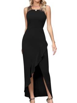 Missufe Abendkleid Elegant Lang Bodycon Cocktailkleid Damen Maxikleid Partykleid Hochzeit Festlich Schlitz Rüschenkleid (schwarz, mittel) von Missufe