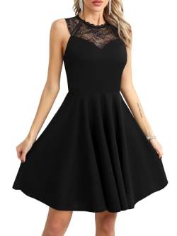 Missufe Damen Ballkleider Abendkleid Cocktailkleid Partykleid Elegant A Linien Swing Hochzeitsgast Skaterkleid Festlich Spitze Ärmellos Kleider (Schwarz, Small) von Missufe