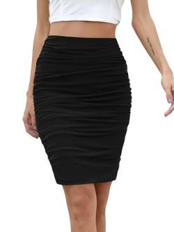 Missufe Damen Mesh Figurbetonter Stretch Enger Bleistiftrock Hohe Taille Kurz Elastischer Bodycon Rock (Schwarz, X-Groß) von Missufe