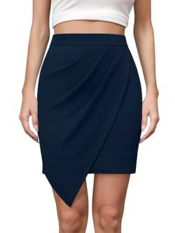 Missufe Minirock Röcke Hohe Taille Bleistiftrock Damen Sommerrock Wickelrock Geraffter Irregulär Skirt (Marineblau, X-Large) von Missufe