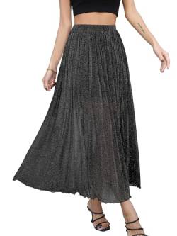 Missufe Sommer A-Linie Swing Lang Rock Damen Glitzer Mesh Hohe Taille Party Tüllrock (Schwarz, X-Groß) von Missufe