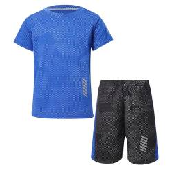 Miutii Jungen Sport Set Trainingsanzug Kurzarm T-Shirt + Shorts Sportanzug Fußball Uniform Trikot Basketball Kleidung Blau 122-128 von Miutii