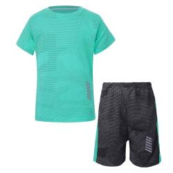 Miutii Jungen Sport Set Trainingsanzug Kurzarm T-Shirt + Shorts Sportanzug Fußball Uniform Trikot Basketball Kleidung Grün 98-104 von Miutii