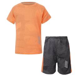 Miutii Jungen Sport Set Trainingsanzug Kurzarm T-Shirt + Shorts Sportanzug Fußball Uniform Trikot Basketball Kleidung Orange 152-164 von Miutii