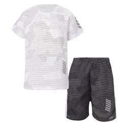 Miutii Jungen Sport Set Trainingsanzug Kurzarm T-Shirt + Shorts Sportanzug Fußball Uniform Trikot Basketball Kleidung Weiß 110-116 von Miutii