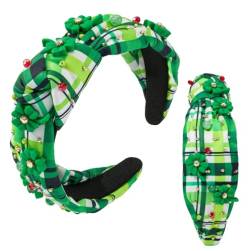 Mixcbe St. Patrick's Day Stirnband für Damen, grünes Kleeblatt, geknotet, Strass, Kristall, Glücksblatt, verziert, breiter Knoten, Stirnbänder, St. Patrick's Day, Accessoires, Outfits, Geschenke von Mixcbe