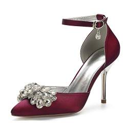 Damen High Heels Hochzeitsschuhe Spitz Zehen Brautschuhe,Burgundy,39 EU von MlYJmer