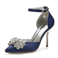 MlYJmer Damen High Heels Hochzeitsschuhe Spitz Zehen Brautschuhe,Dark Blue,42 EU von MlYJmer